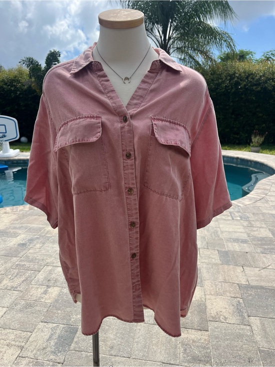 Jane and Delancey Tops - Jane + Delancey Dusty Rose Lyocell Oversized Short Sleeve Utility Shirt